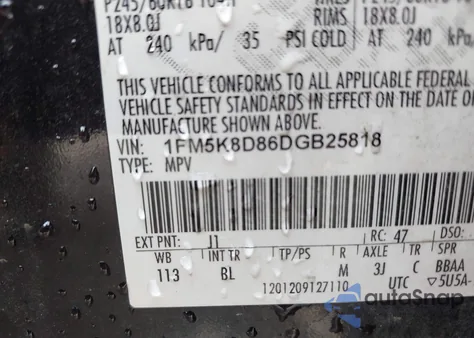 2013 Ford Explorer Xlt из США, поврежденный, VIN 1FM5K8D86DGB25818